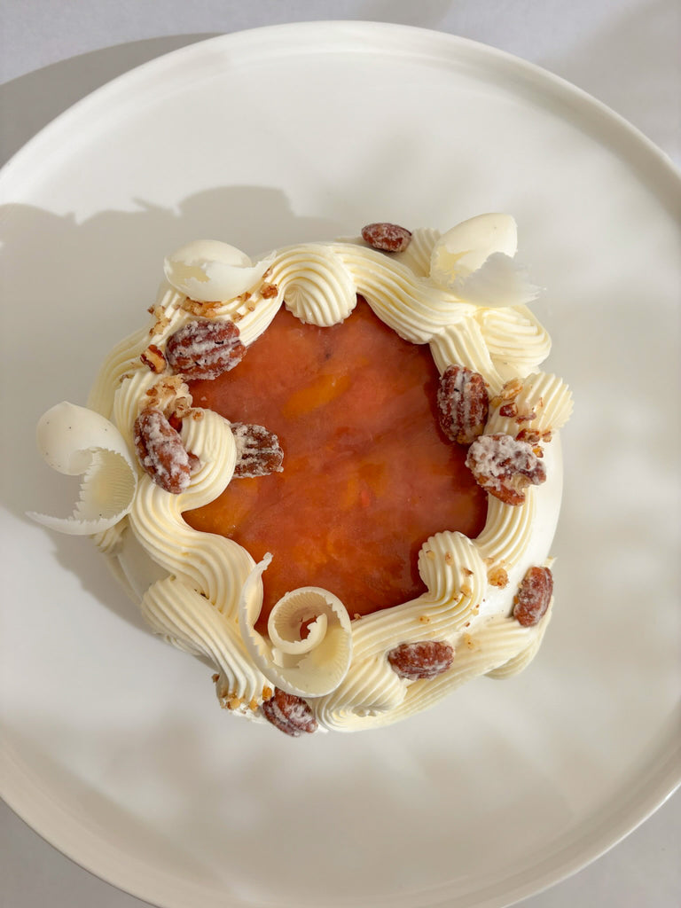 Entremets pêche, pacane et riz au lait