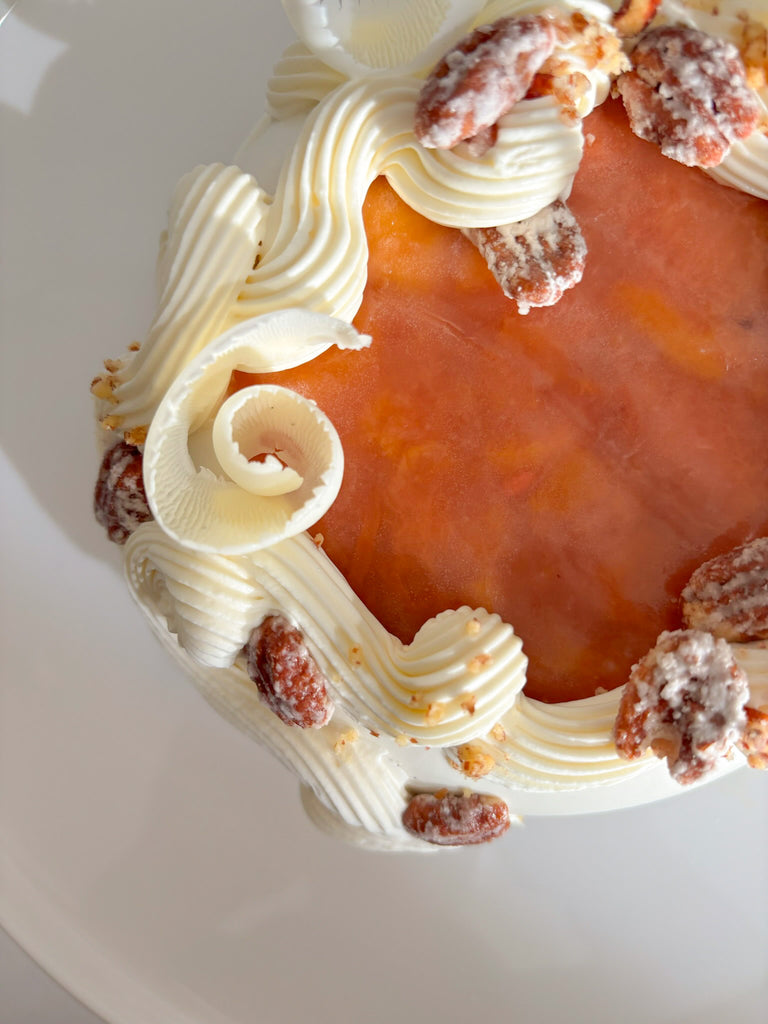 Entremets pêche, pacane et riz au lait