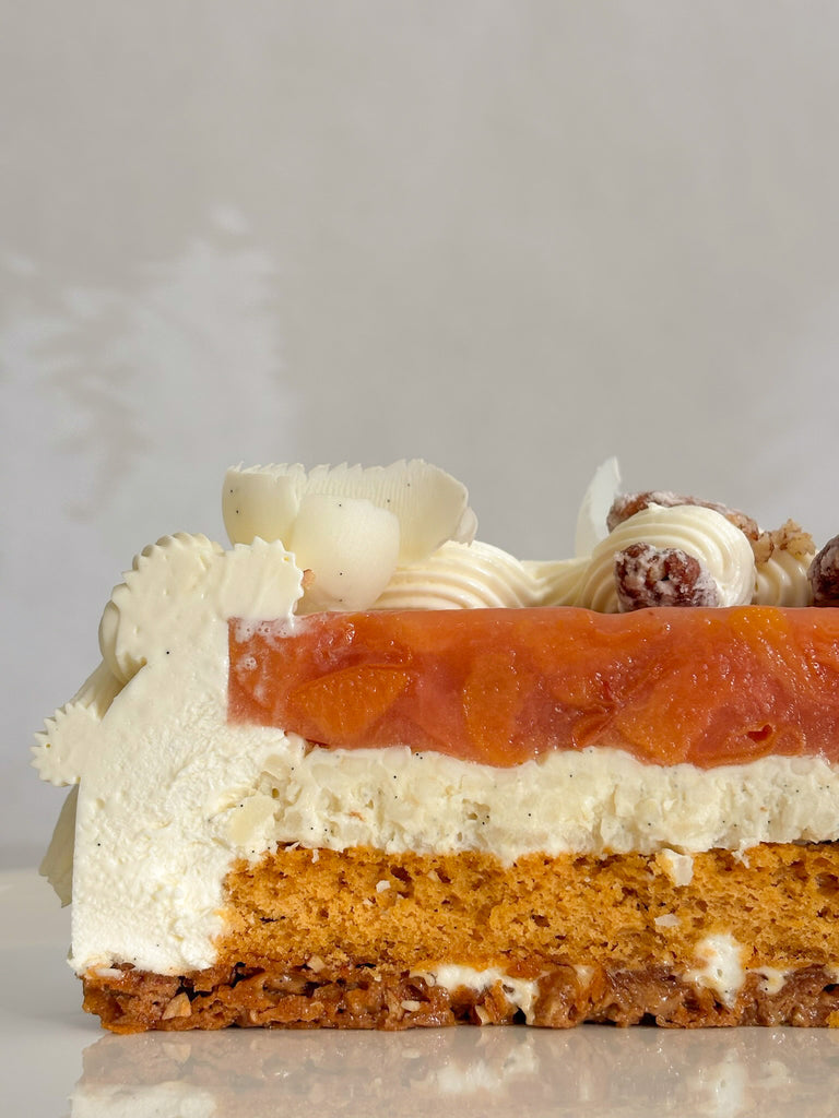 Entremets pêche, pacane et riz au lait